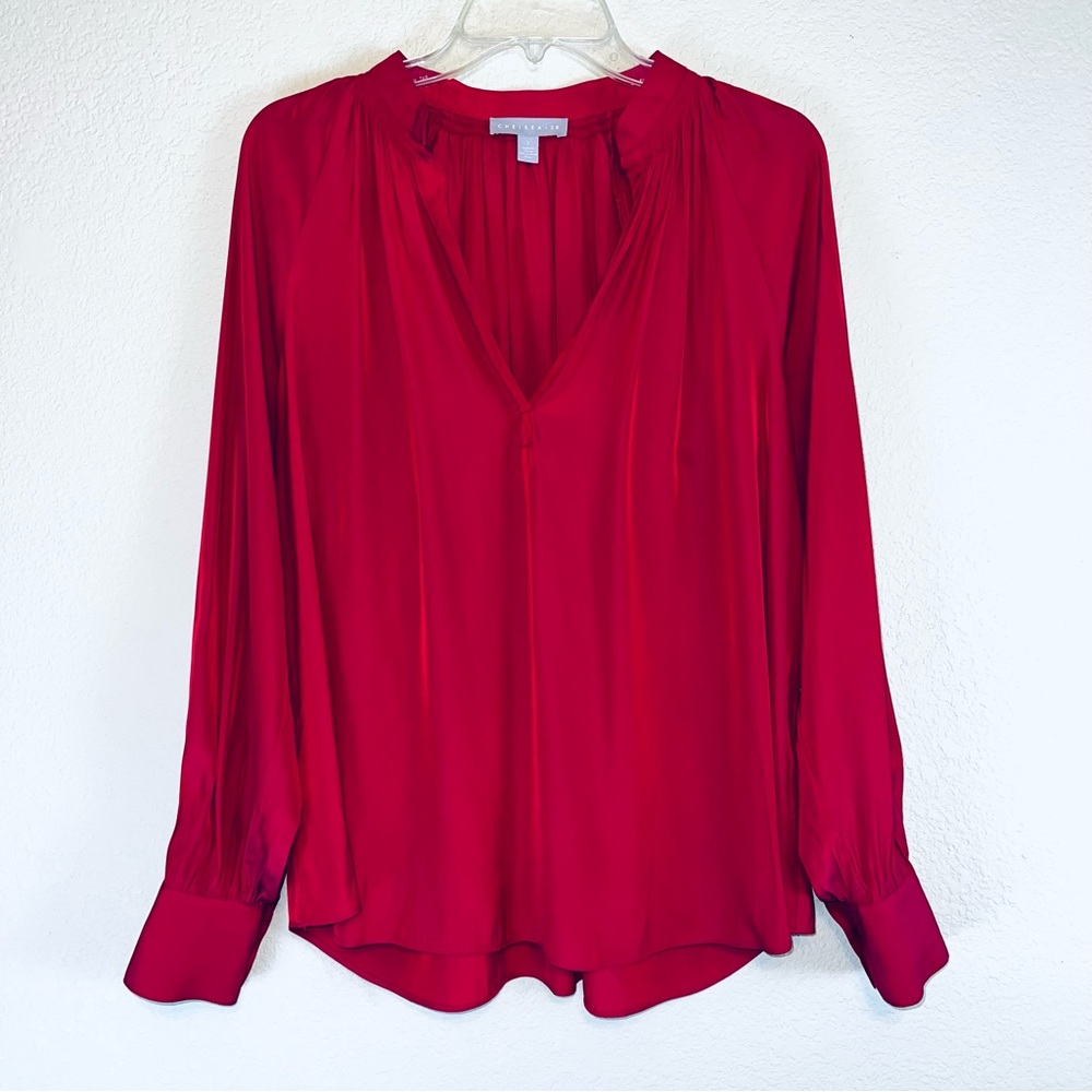 Chelsea28 Magenta Split Neck Long Sleeve Blouse Sz L